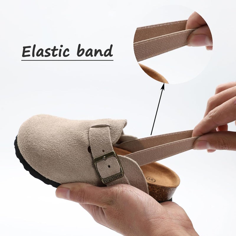 Hezeisoar Boys Girls Suede Clogs Unisex Toddler Slip-on Slippers Kids Outdoor Indoor Flat Shoes Classic Cork Adjustable Buckle Mules Cute Sandals - Image 4